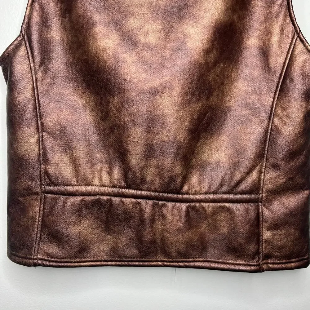 VTG Andrea Faye Women's Metallic Bronze Zip-Up Puffer Vest Sz M‎ Western USA 90s